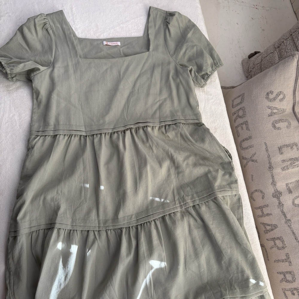 KIRUNDO Womens Sage Green Square Neck Tiered Maxi Dress Size Medium